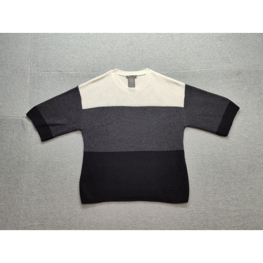 Matty M Women Sweater S Black Colorblock Crew Neck Short Sleeve Casual Pullover
